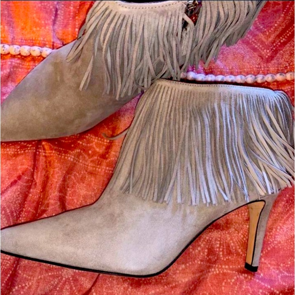 Sam Edelman Neutral Fringe Women stiletto Booties Sz 7.5